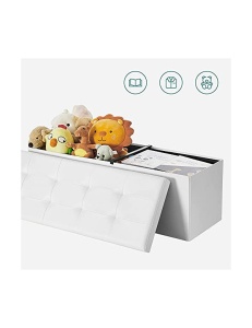 Bancheta de depozitare, Songmics, 120 L, LSF75WT, Alb, 300 Kg, 110 x 38 x 38 cm - Img 7
