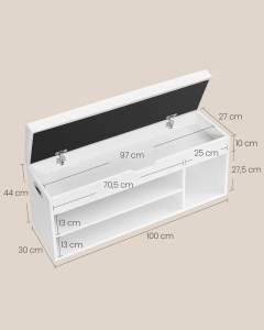 Bancuta hol cufar cu depozitare, Vasagle, Alb, 100x30x44 cm - Img 3