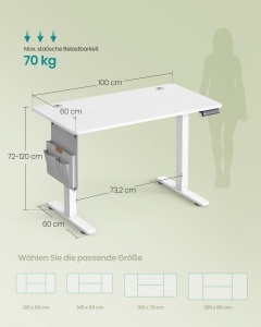 Birou reglabil cu memorie, Balok, Alb, 100x60x120 cm - Img 6