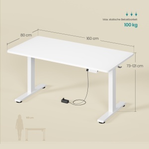 Birou reglabil pe inaltime Songmics, Balok, Alb, 160x80x121 cm - Img 6