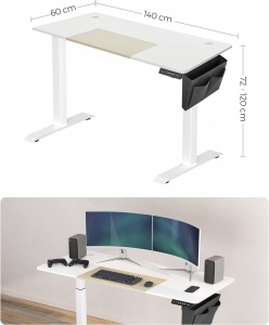 Birou reglabil, Songmics, Alb-Bej, 140x60x72-120 cm - Img 4