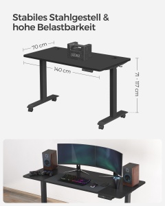 Birou reglabil Songmics Negru 140x70x117 cm - Img 6