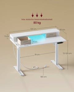 Birou reglabil Vasagle Alb 120x60x131.5 cm - Img 7