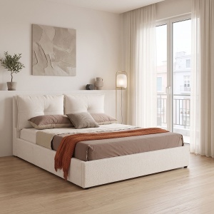 Cadru de pat dublu cu spatiu de depozitare Dorma, Ecru, 223x172x95 cm