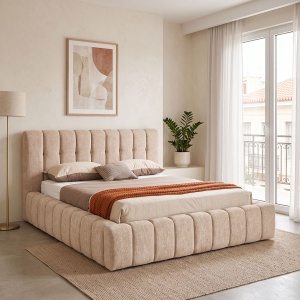 Cadru de pat dublu cu spatiu de depozitare Vilou, Bej, 229x206x106 cm