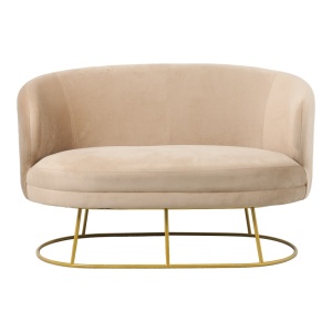 Canapea 2 locuri Rony catifea bej cu picioare metalice aurii 135x75x85 cm - Img 3