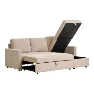 Canapea cu sezlong extensibila Belfast, Nisip inchis, 218x150x87 cm - Img 3