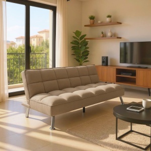 Canapea extensibila 3 locuri Rebel cu material textil de culoare bej-maro 189x92x82cm