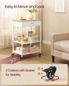 Carucior bucatarie cu sertar, Barnet, Alb, 60x45x90 cm - Img 3