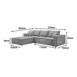 Coltar dreapta Maden, Gri, 279x203x90 cm - Img 7