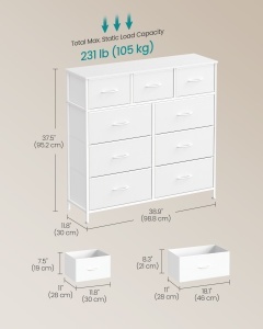 Comoda cu sertare, Bellah, Songmics, Alb, 98.8x30x95.2 cm - Img 5