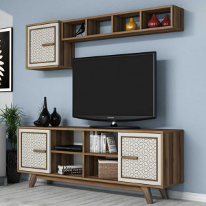 Comoda TV Ayla - Walnut, Crem - Img 3