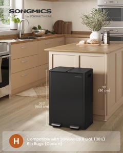 Cos de gunoi reciclare, Pary, Songmics, Negru, 47.6x37.7x66.9 cm - Img 2