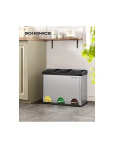 Cos de reciclare, Songmics, 3 x 15 L, Silver, LTB45L - Img 2