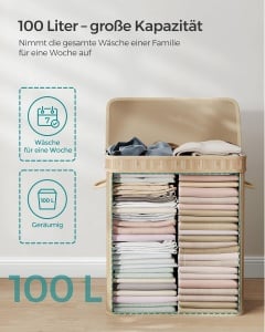 Cos de rufe Songmics, Bej, LCB063N01, 54.5 x 34.5 x 61 cm - Img 6