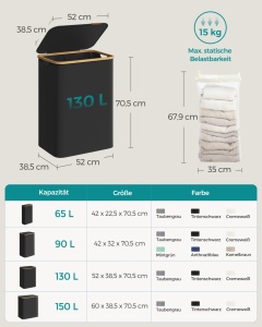 Cos de rufe Songmics Negru 52x38.5x70.5 cm - Img 6