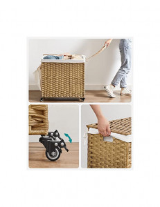 Cos pentru rufe cu roti, Songmics, 140L, Natural, 66 x 33 x 60 cm - Img 6