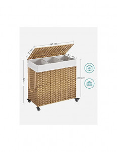 Cos pentru rufe cu roti, Songmics, 140L, Natural, 66 x 33 x 60 cm - Img 4