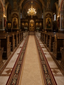 Covor biserica Traversa, Lotos, Rosu, 60x1400 cm, Delta Lotos 518 - Img 2