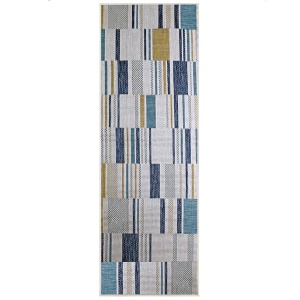 Covor traversa Rosco Geo Outdoor Albastru 80x230 cm, Flair Rugs - Img 5