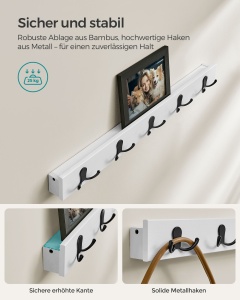 Cuier cu bancuta Songmics Alb 70x28.7x52.3 cm - Img 4