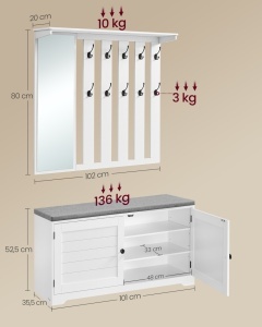 Cuier cu pantofar tip bacheta, Rocco, Alb, 102x52x90 cm - Img 5