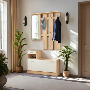 Cuier Intrare Jamie Alb - Natural 100x27.5x187 cm