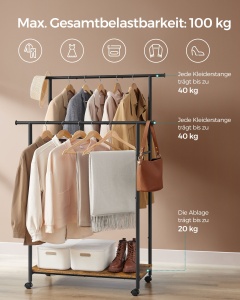 Cuier pe roti Songmics Maro 98.5x39.6x156.8 cm - Img 3