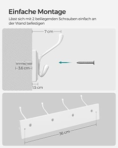 Cuier, Songmics, Alb, 40x11x7 cm - Img 7