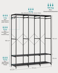 Cuier Songmics Negru 141x40x180 cm - Img 6