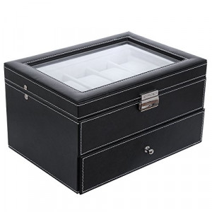 Cutie pentru ceasuri de mana, Songmics, Negru, 28.5x20.5x16 cm - Img 3
