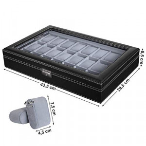 Cutie pentru ceasuri de mana, Songmics, Negru, 43.5x29.2x8.5 cm - Img 6