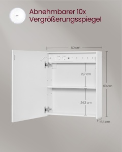 Dulap baie cu oglinda LED Vasagle, Kailyn, Alb perlat, 60x30x161 cm - Img 7