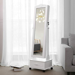 Dulap bijurerii cu oglinda, Songmics, Alb, 45x35x156 cm - Img 3
