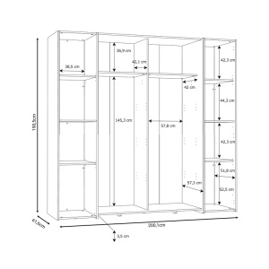 Dulap Closet 4 usi sonoma stejar alb melamina 200x61.5x190.5 cm - Img 5