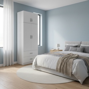 Dulap cu 2 usi, Athos, V17, Alb, 80x42x240 cm