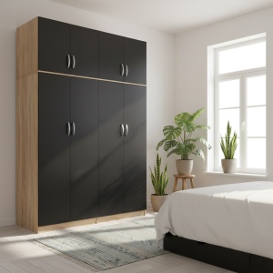 Dulap cu 4 usi, Athos I, V6, Antracit-Stejar, 160x42x240 cm