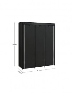 Dulap de haine pliabil, Songmics, Negru, 175 x 150 x 45 cm - Img 6