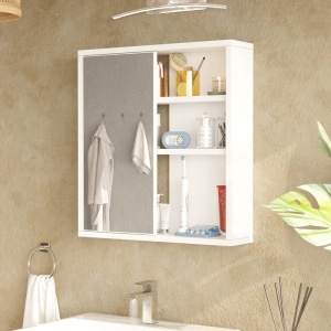 Dulap pentru baie cu oglinda Bagno, Pako World, Alb, 60x14x63 cm - Img 2