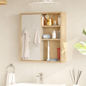 Dulap pentru baie cu oglinda Bagno, Pako World, Natural, 60x14x63 cm - Img 2