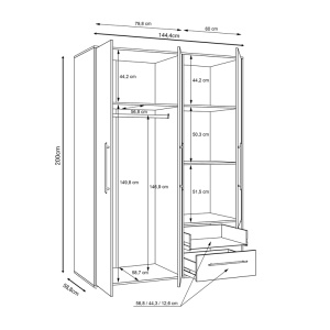 Dulap Razol 3 usi alb sonoma melamina 144.5x59x200 cm - Img 5