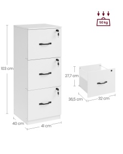 Fiset, dulap birou Vasagle Alb 41x40x103 cm - Img 6