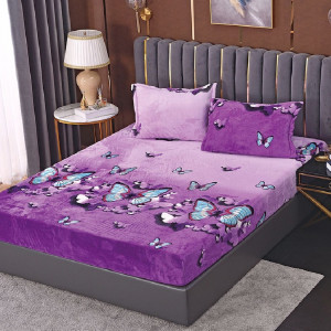 Lenjerie cu elastic 180x200 Purple Butterfly (Cocolino) - Img 2