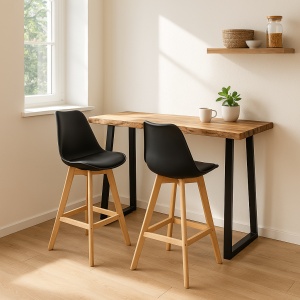 Masa de bar Miles Boho, Pako Word, Lemn masiv, Grosime 3.7 cm, Natural, 120x53x97 cm - Img 2