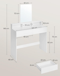 Masa de toaleta, Vasagle, Alb, 100x40x140 cm - Img 6