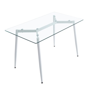 Masa dining Quana, Pako World, Sticla, Picioare albe, 120x70x75 cm - Img 3