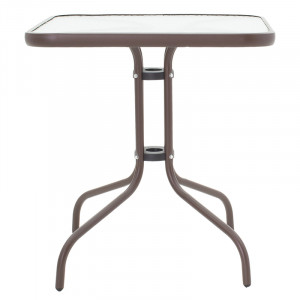 Masa exterior Watson din metal maro cu sticla 70x70x70cm - Img 2