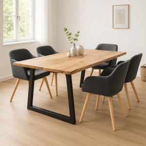 Masa Miles Slim Boho, Pako World, Lemn de salcam, Grosime 3.7 cm, Natural, 180x90x76 cm - Img 2