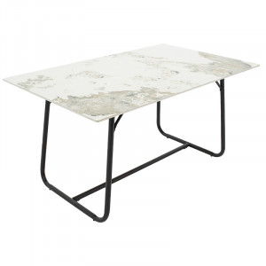 Masa Revello imitatie de piatra aspect marmura alba - picior metal negru 150x90x75cm - Img 4