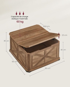 Masuta de cafea Vasagle Maro 80x80x46 cm - Img 2